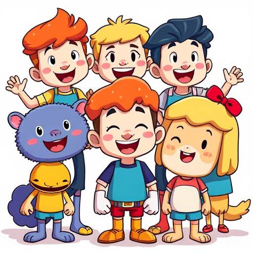 Captura de pantalla de un video animado con personajes coloridos y un diseño moderno
