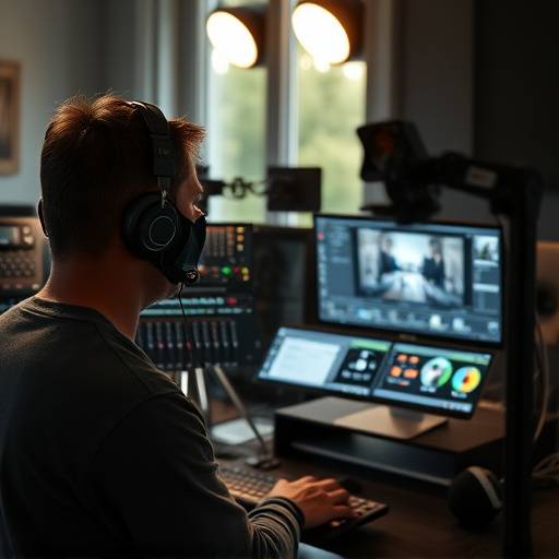 Editor de video trabajando en una estación de edición