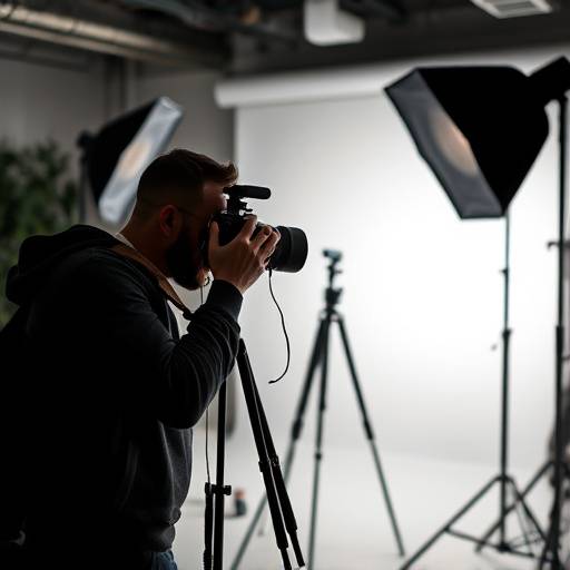Fotógrafo profesional tomando fotos en un estudio